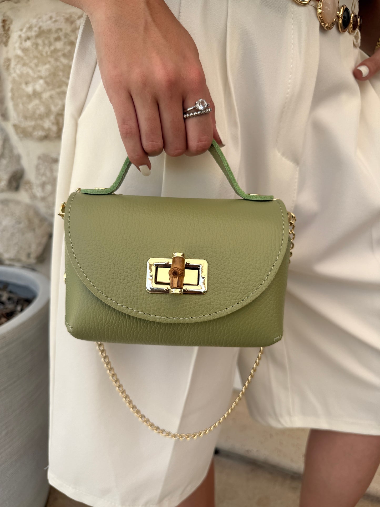 Sac en cuir véritable vert