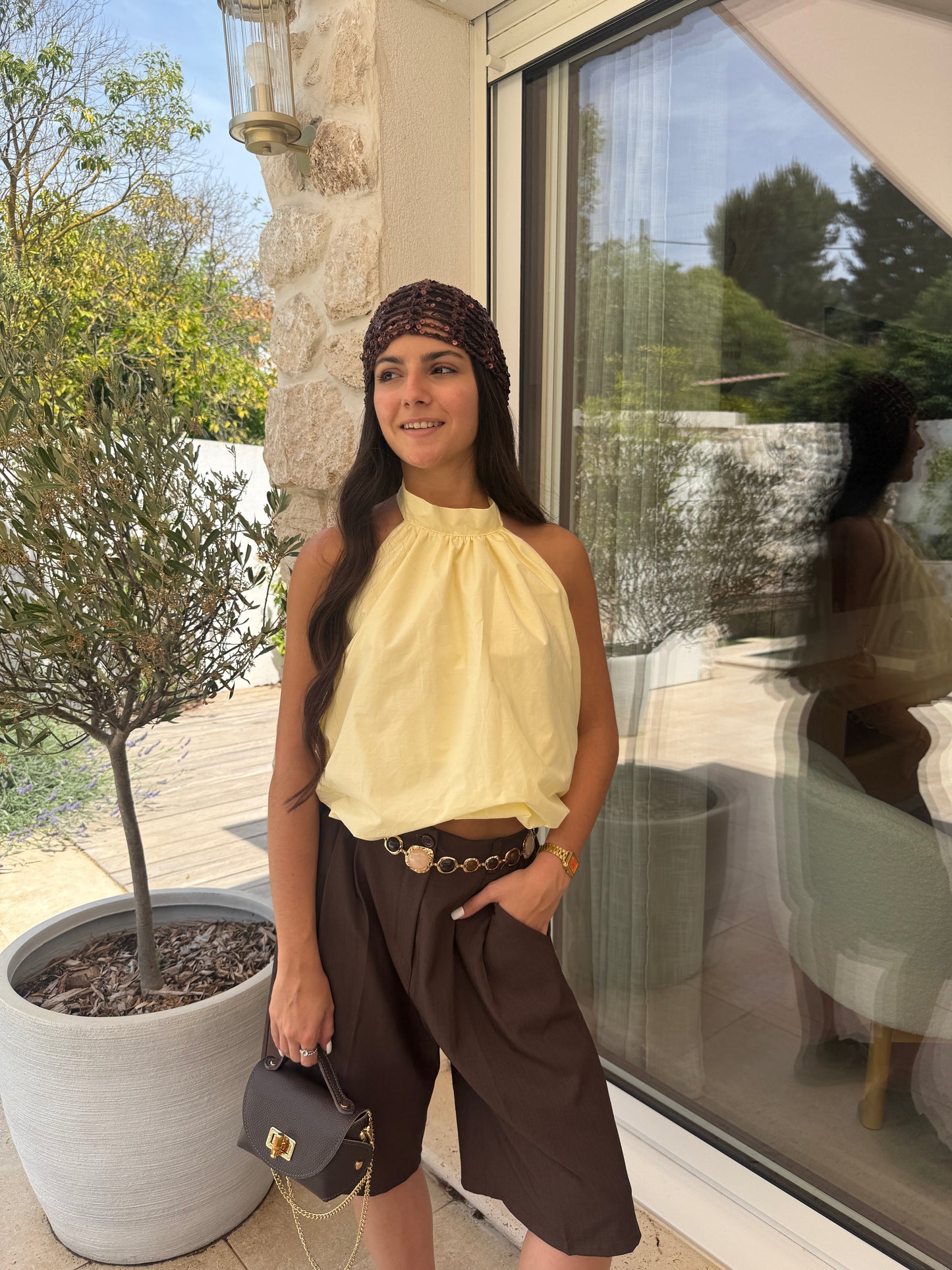 Top bouffant jaune