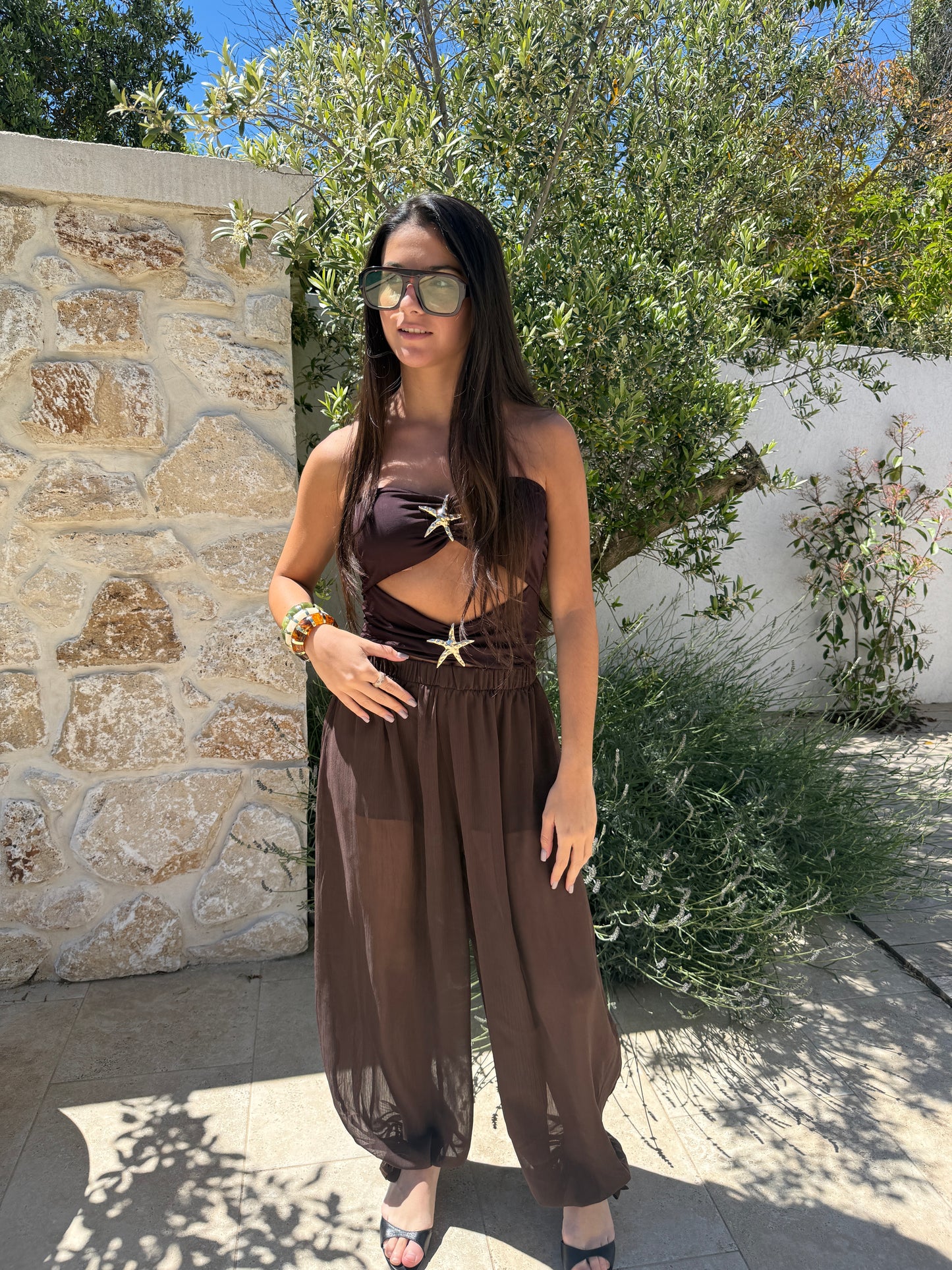 Pantalon ballon transparent chocolat