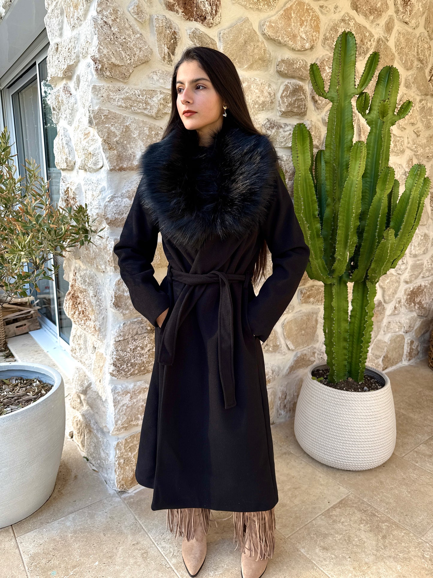 Trench fourrure noir