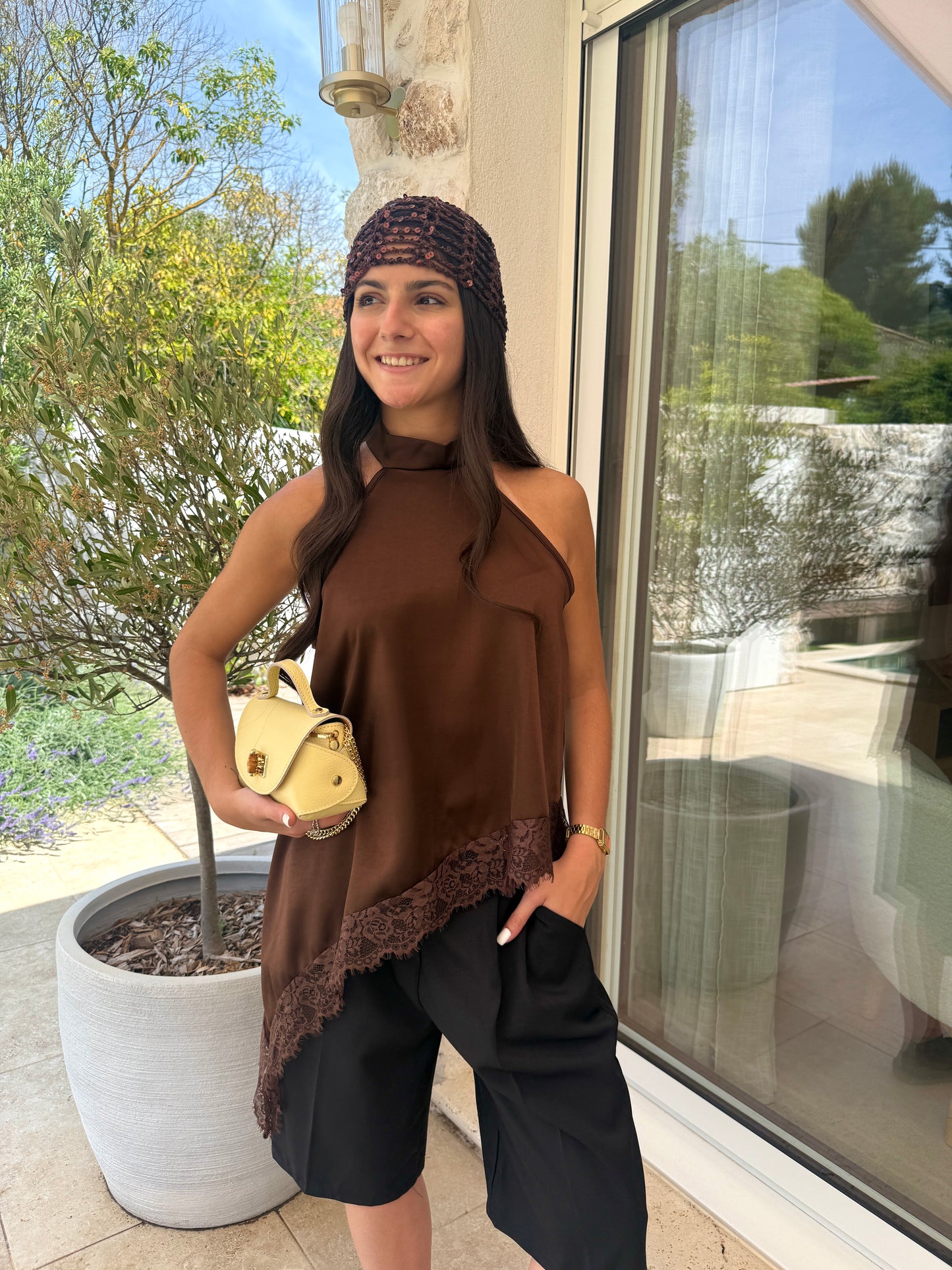 Top dentelle chocolat