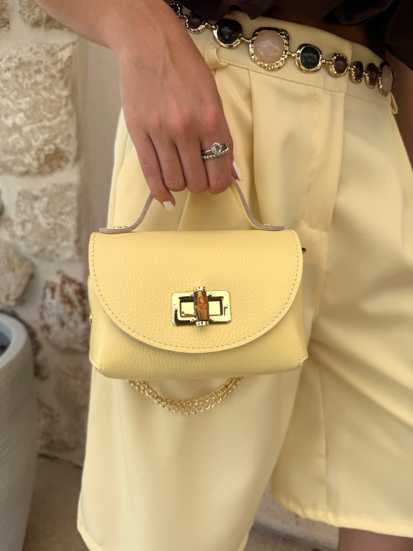 Sac en cuir véritable jaune
