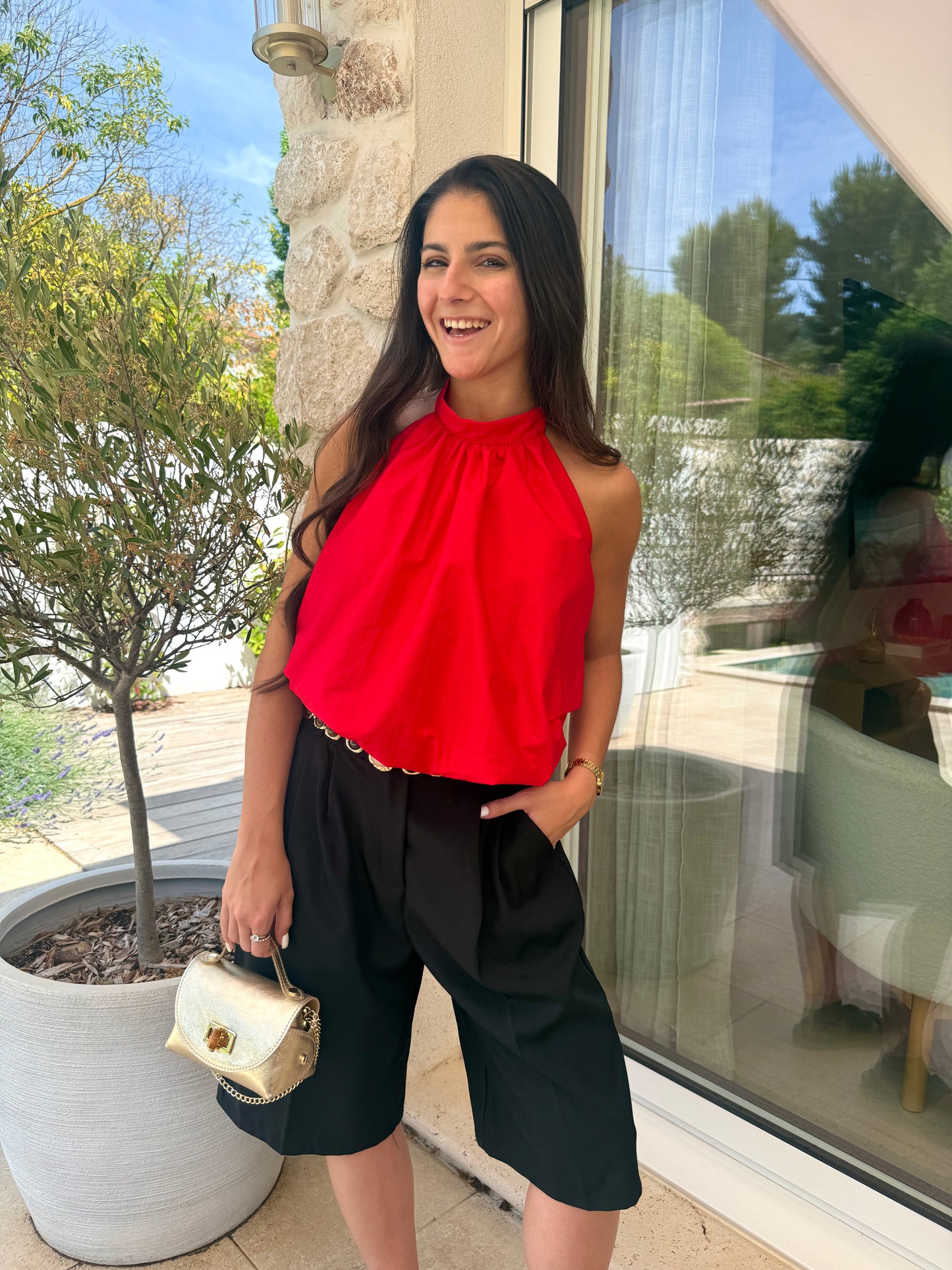 Top bouffant rouge