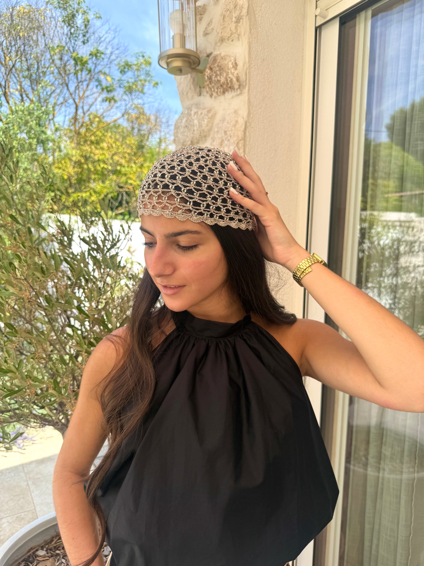 Bonnet en crochet gris