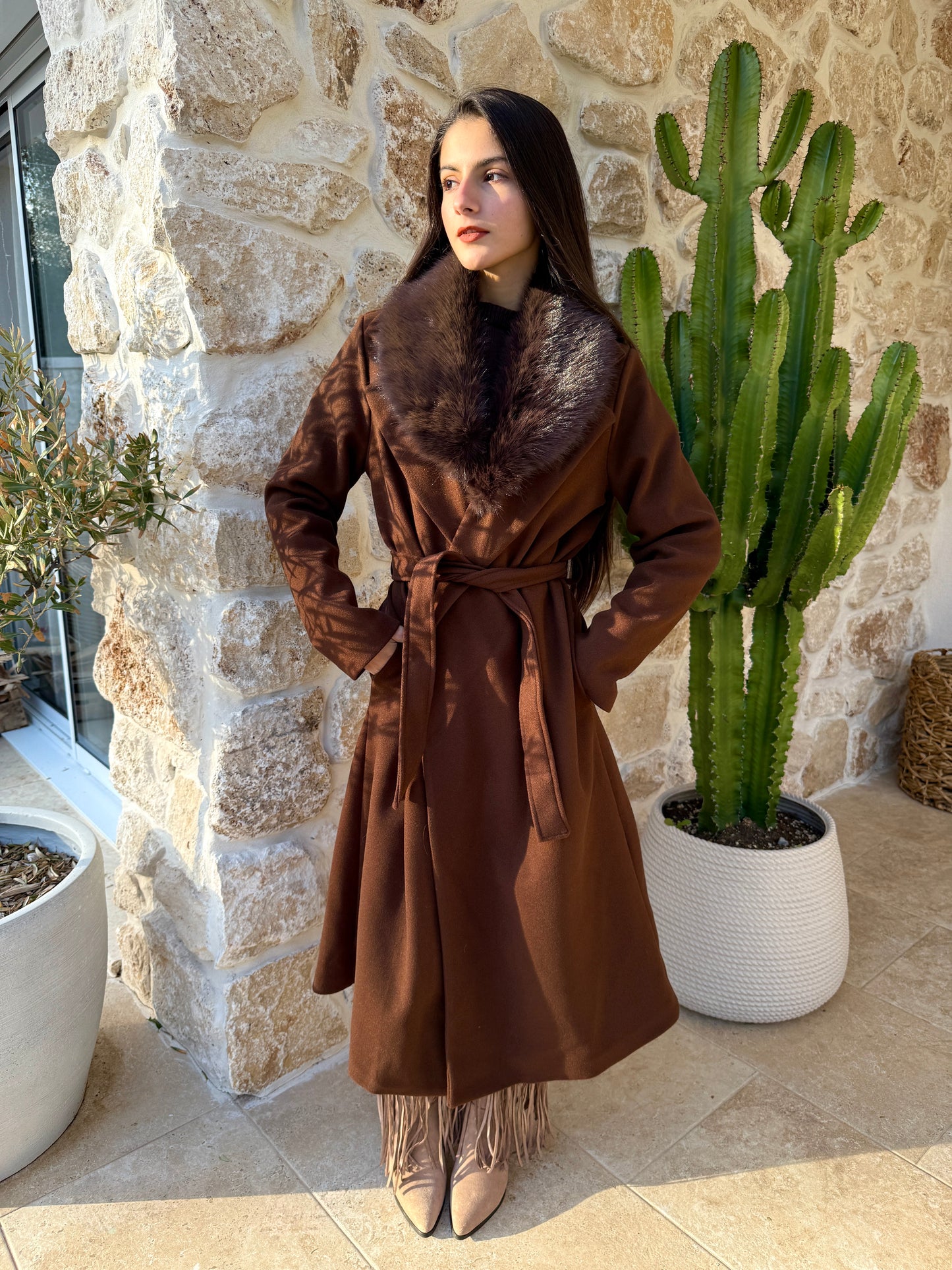 Trench fourrure chocolat