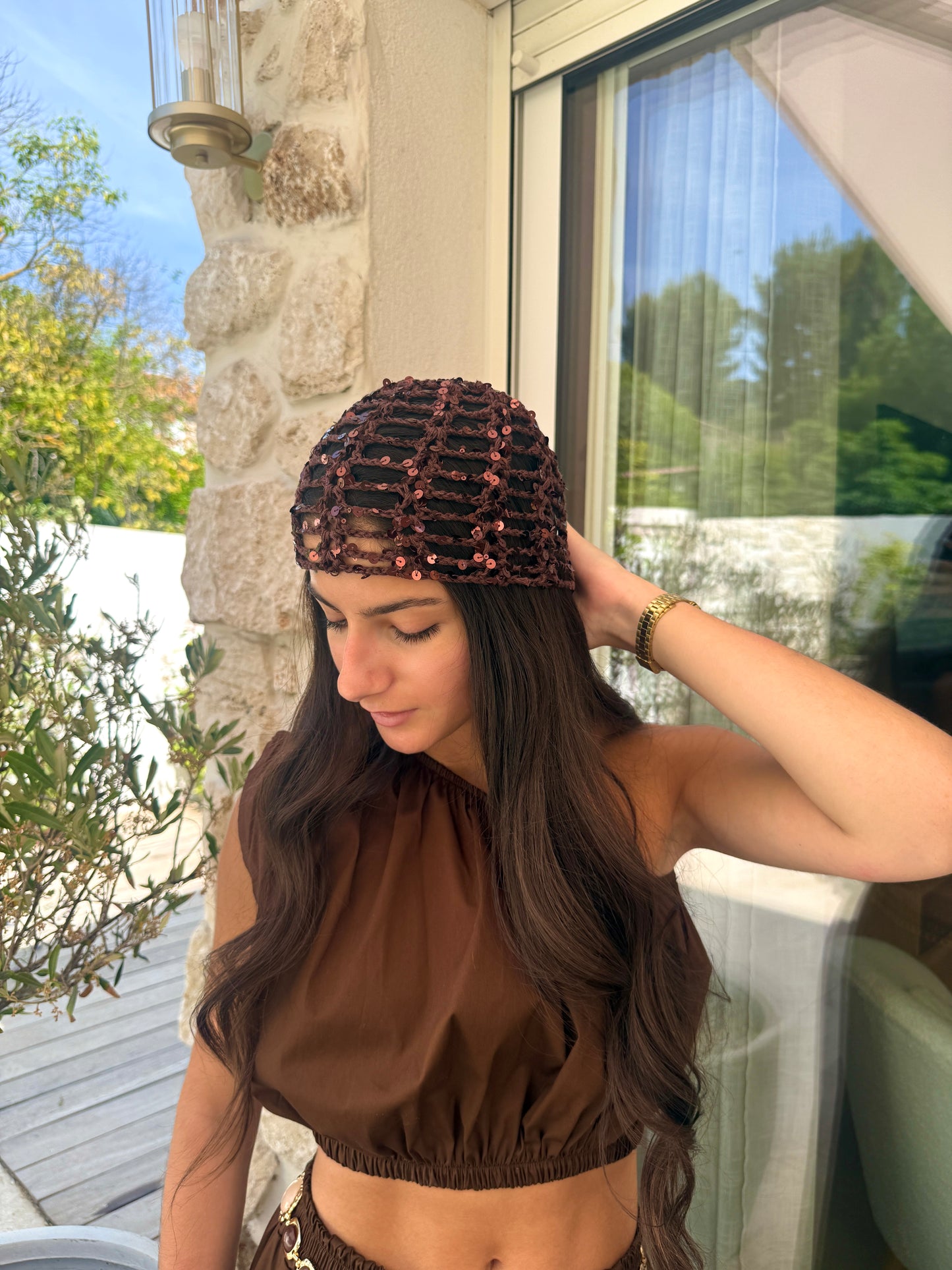 Bonnet en crochet chocolat