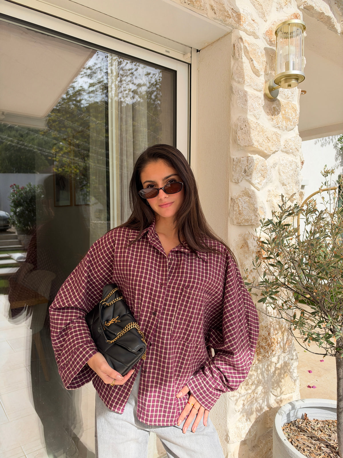 Chemise à carreaux bordeaux