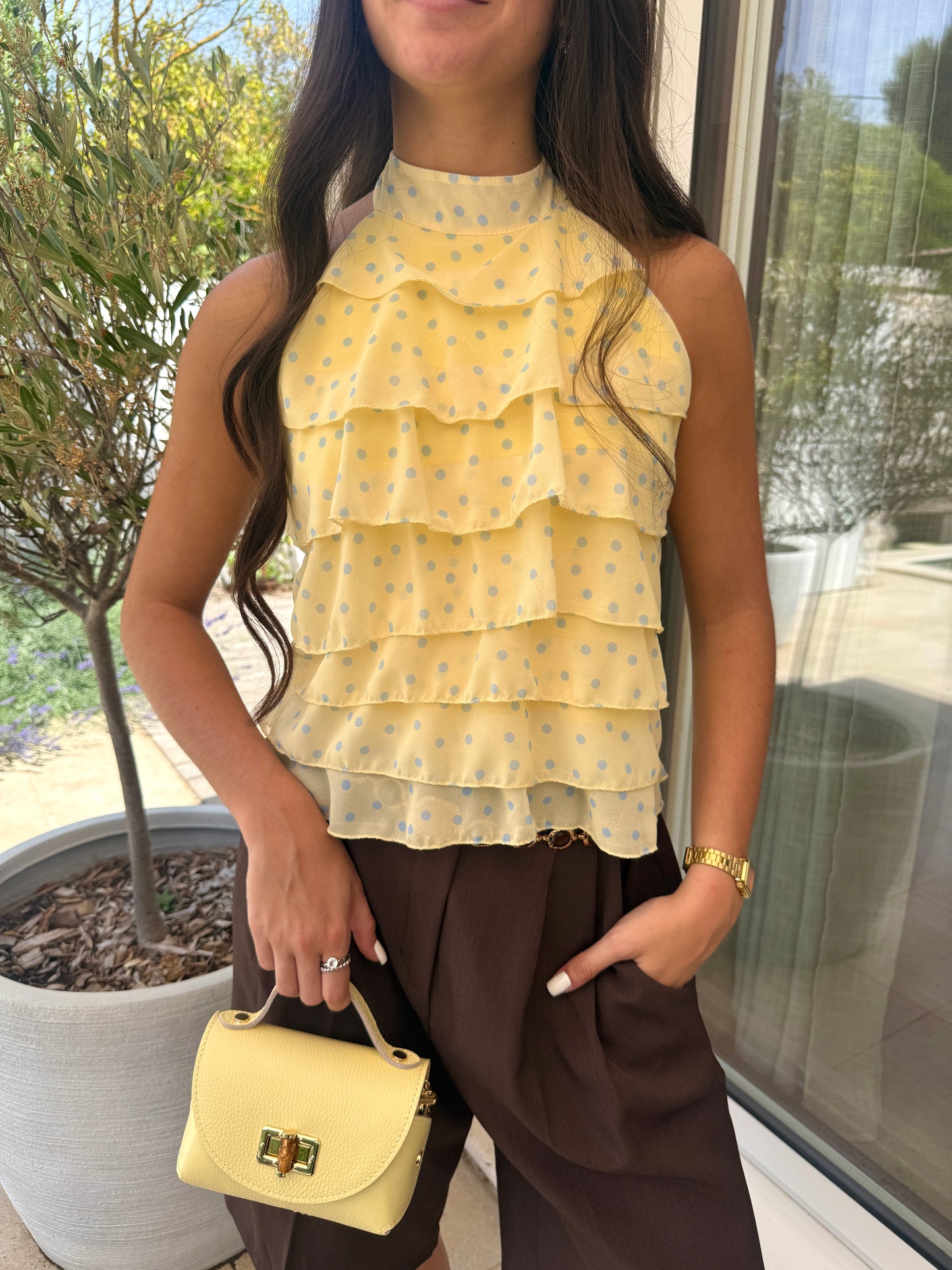 Top à pois jaune