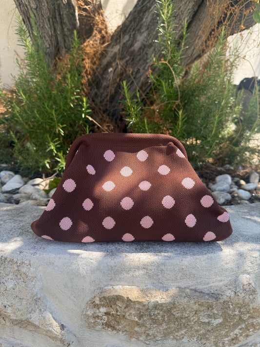 Pochette à pois chocolat et rose