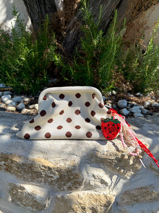 Pochette à pois beige
