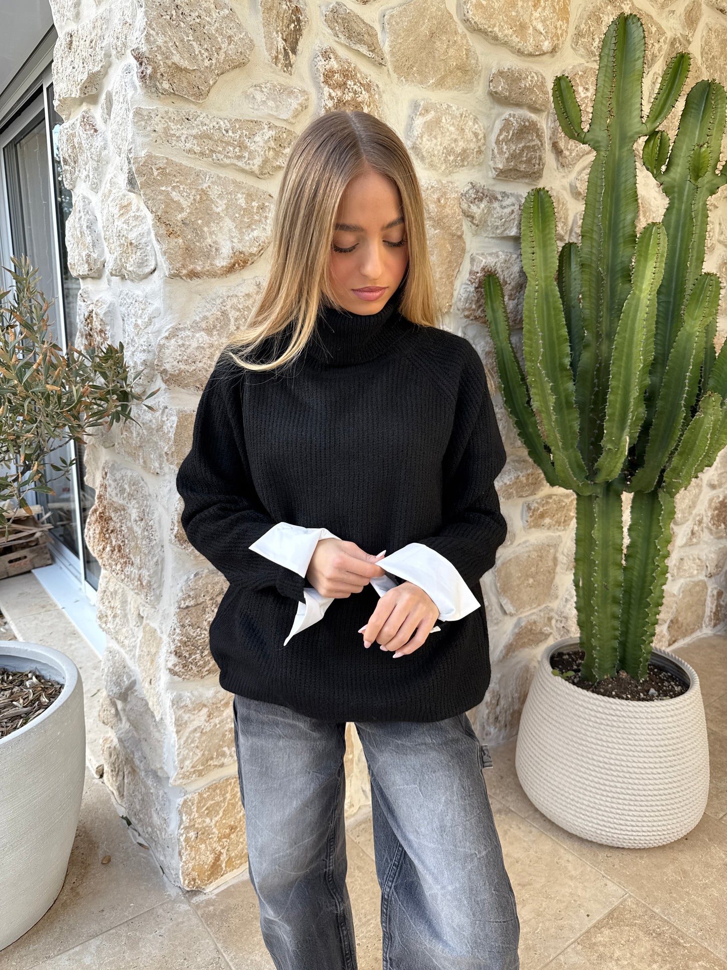 Pull manches chemise noir