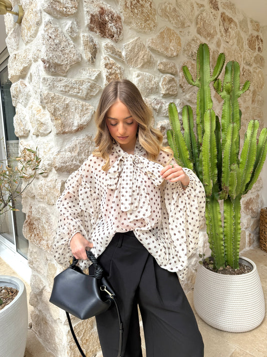 Blouse bouffante à pois blanche