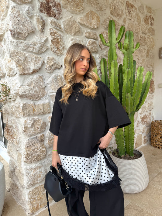 T-shirt à pois noir