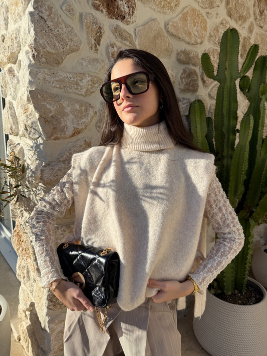 Pull sans manches beige