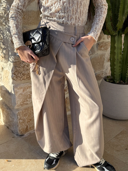 Pantalon rayé beige