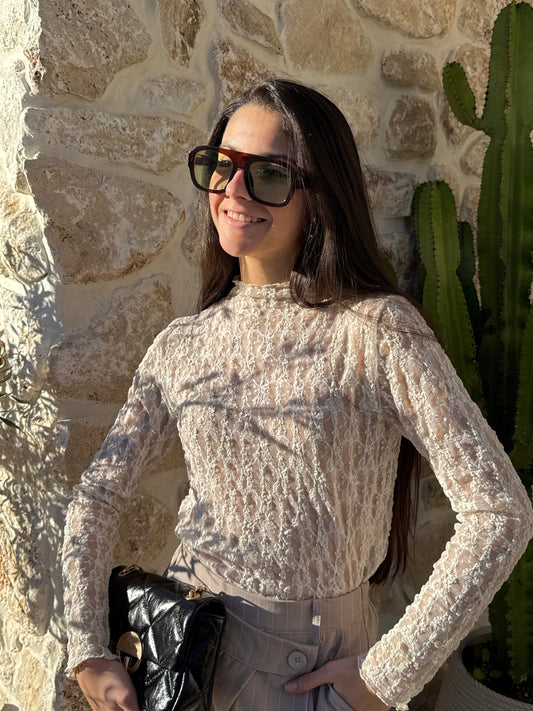 Top dentelle beige