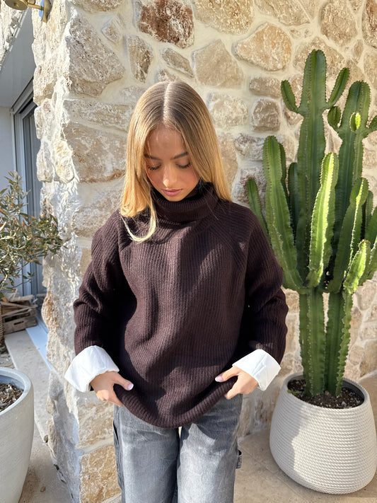 Pull manche chemise chocolat