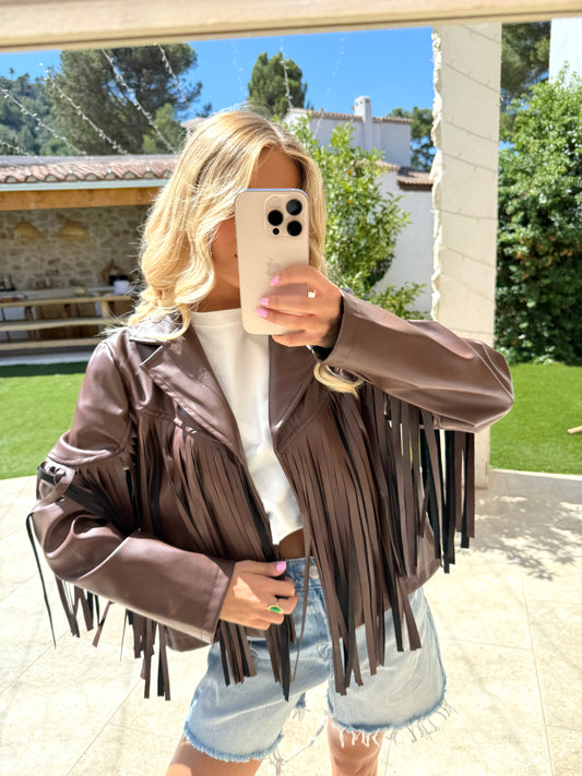 Veste à frange marron