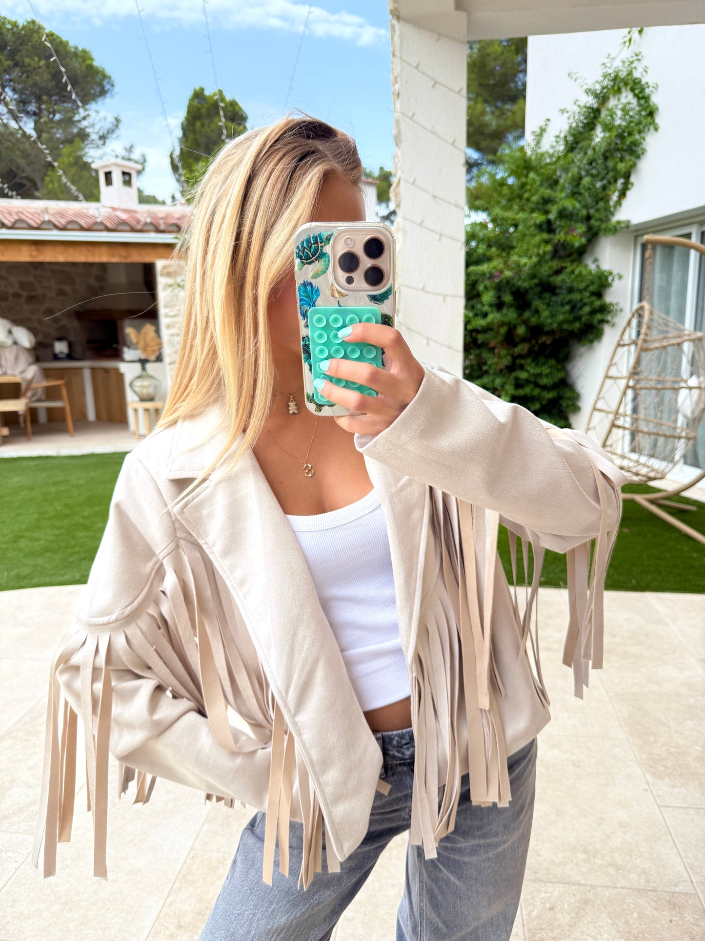 Veste à franges beige