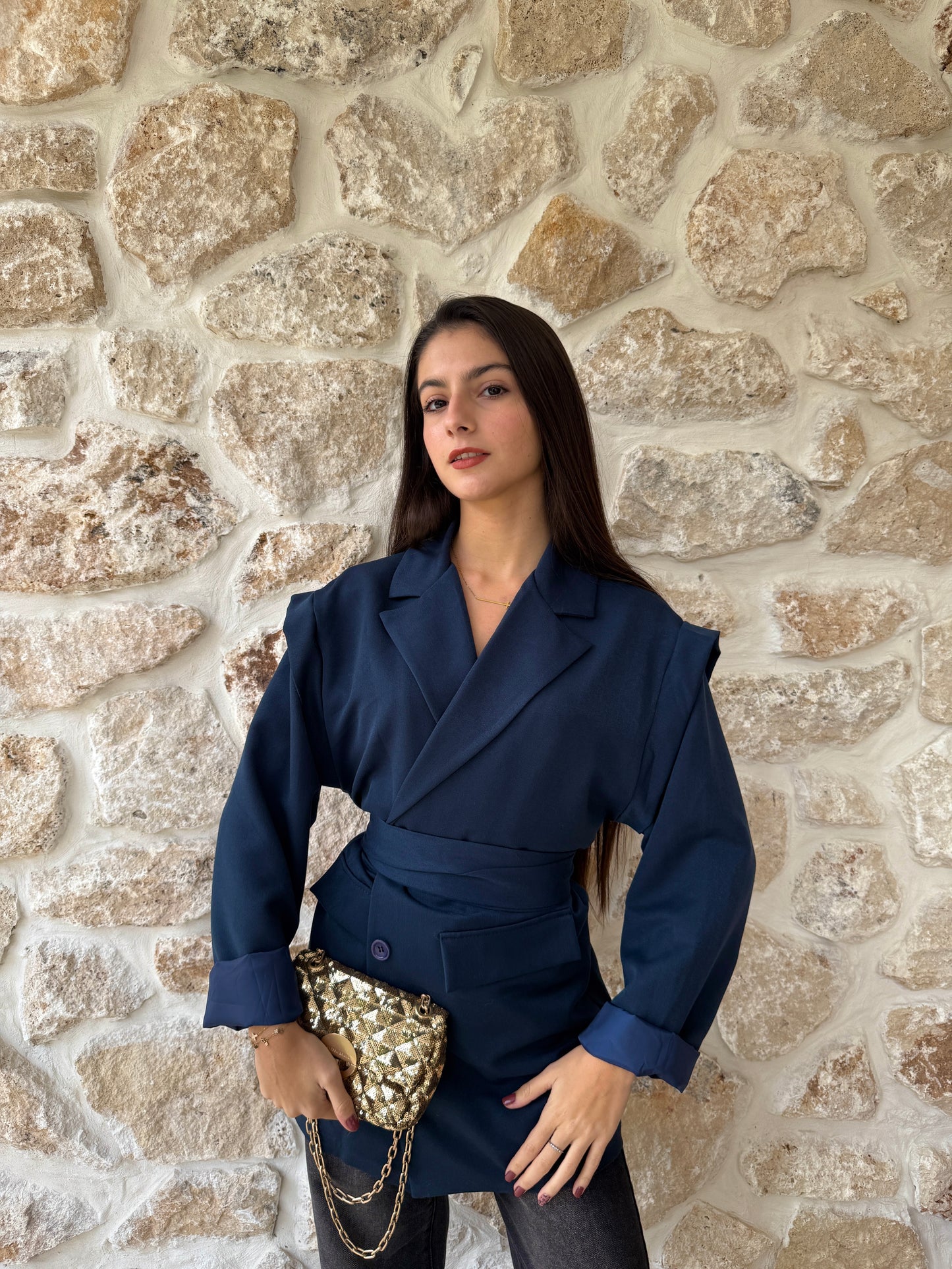 Blazer avec ceinture bleu