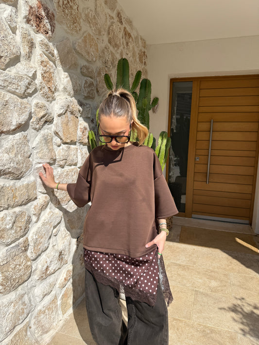 T-shirt à pois chocolat