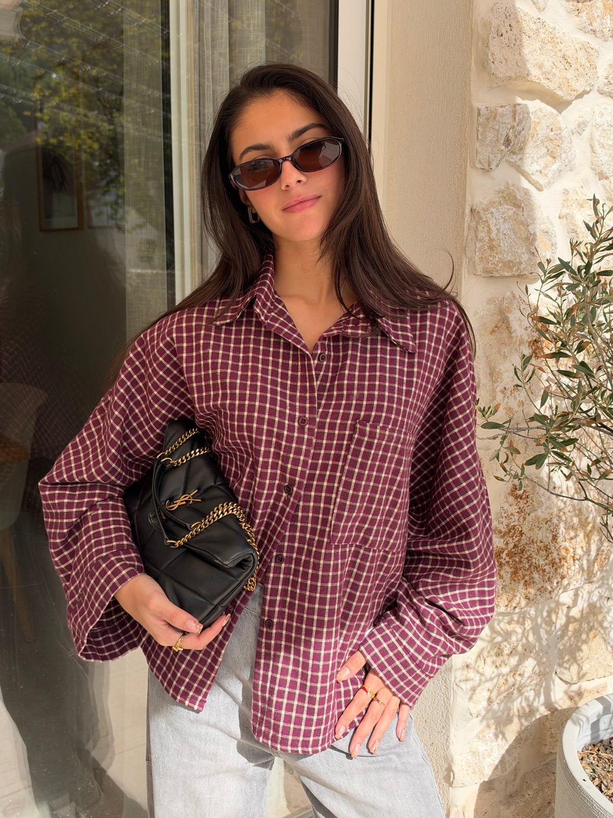 Chemise à carreaux bordeaux